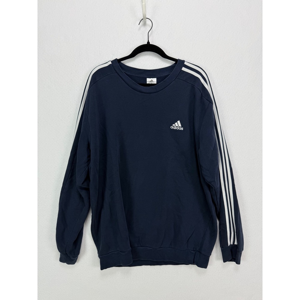 Retro Adidas Relaxed Streetwear Sweatshirt Three Stripe Navy Blue XL Athleisure
